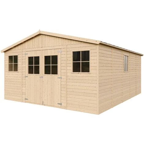 Casa da giardino in legno naturale CON PAVIMENTO IMPREGNATO 418x520 cm/20 m²- Magazzino esterno con finestre - Capanno da giardino - Bici, Deposito attrezzi e rimessa TIMBELA M333