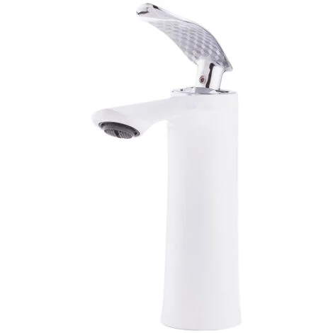 Rubinetto per lavabo in ottone / zinco, bianco, acqua calda e fredda, tubi flessibili, beccuccio basso, maniglia singola [QLI-FA