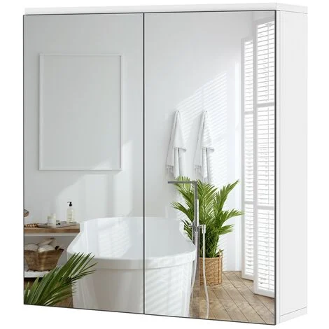 Yaheetech Mobile Pensile da Bagno con Specchio a 2 Ante Armadietto da Parete 65 x 63 x 15 cm Mobile in Legno con Ripiani Regolabile