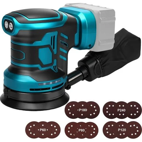 Levigatrice eccentrica per batteria Makita 18V (batterie non incluse), levigatrice orbitale casuale a batteria da 125 mm, 3 velocità 7000-11000 giri/minuto con contenitore per la raccolta della polver