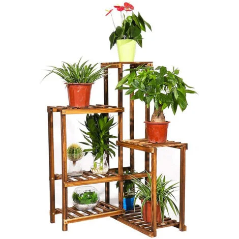 Scaffale Portafiori Portavasi per Piante Porta Piante in Legno Angolare Supporto per piante interno a 6 Ripiani Espositore balcone esterno