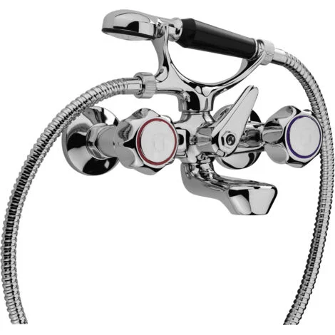 PAINI Rubinetto miscelatore per vasca da bagno Gruppo esterno completo con doccia doccino e flessibile 37CR100 serie ARNO con manopole rotonde stile classico