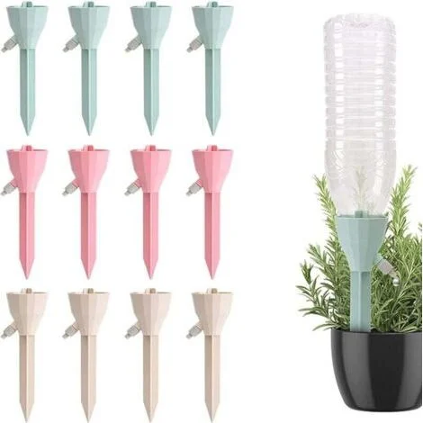 Kit di irrigazione a goccia, 12 irrigatori automatici per piante, sistema di irrigazione a goccia con bottiglia, dispositivi di irrigazione con valvole di controllo a rilascio lento per piante da inte