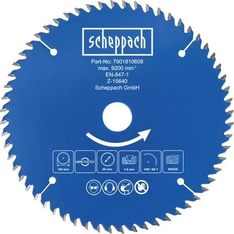 Lama sega circolare per legno disco 160 x 20 x 1 x 1,6mm 60t Scheppach