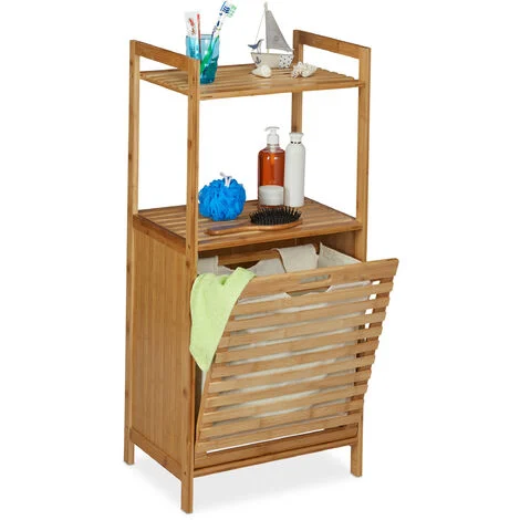 Relaxdays Mobile Portabiancheria, Mobiletto Bagno in Bambù con Cesta per Biancheria, HLP 100 x 45,5 x 33,5 cm, naturale