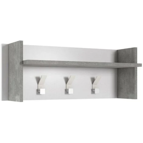 Dmora Mobile da ingresso Narciso, Mobile appendiabiti con 3 ganci, Mensola portaoggetti da ingresso, 100% Made in Italy, Cm 90x29h34, Bianco e Cemento, con imballo rinforzato
