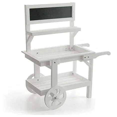 CARRETTO PORTA PIANTE REALIZZATO IN LEGNO BIANCO CON LAVAGNA 69 X 33 X H85 CM