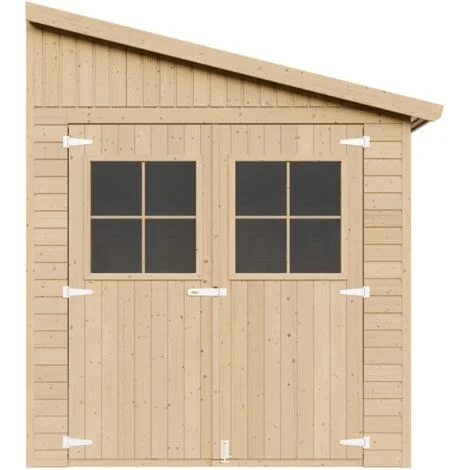 Casa da giardino in legno naturale (con parete laterale) 318x218 cm/6,09 m²- Magazzino esterno con finestre - Capanno da giardino - Bici, Deposito attrezzi e rimessa TIMBELA M339A
