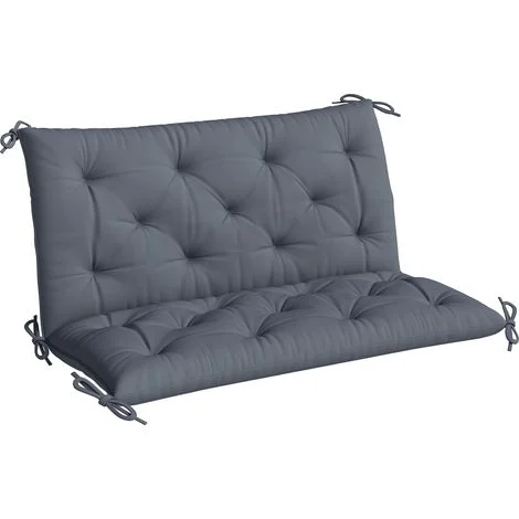 Cuscino per panchina a 2 posti, cuscino per sedia da giardino con schienale e lacci per uso interno ed esterno, 98 x 100 cm, grigio scuro