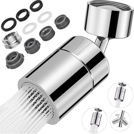 Aeratore per rubinetto girevole a 360° per rubinetto da cucina, aeratore per rubinetto a risparmio idrico con 2 modalità di spruzzo e adattatori femmina/maschio da 20 mm, 22 mm e 24 mm