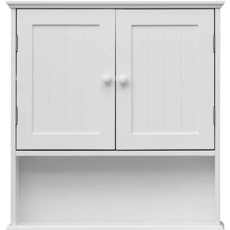 Rebecca Mobili Armadietto Pensile da parete per il Bagno in Legno Bianco con 2 Ante e 1 Ripiano