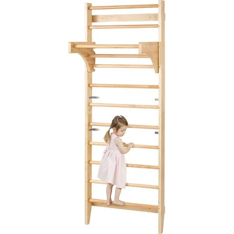 VEVOR Scala Svedese a Parete, Capacita di Carico di 99,8 kg Scala Spalliera Svedese da Interno a 10 Gradini in Legno Massello, Spalliere deArrampicata per Parco Giochi al Coperto, Barra per Trazioni