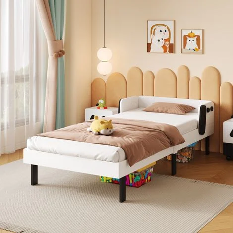Letto singolo 90x200 cm, letto bambino con rete a doghe, jolly testata letto, adatto ad adolescenti, bambini, design moderno, Bianco