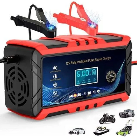 Caricabatterie intelligente 6A 12V, mantenitore di carica batteria per auto, caricabatteria con schermo LCD touch e molteplici protezioni per le riparazioni