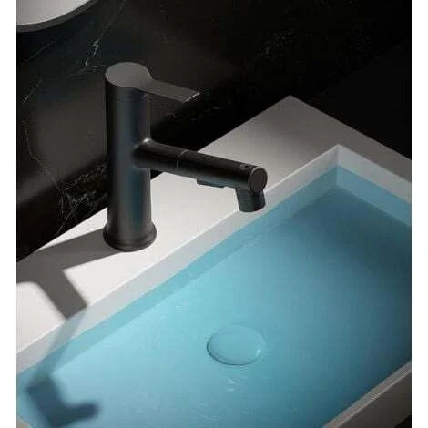 Rubinetto per lavabo da bagno con doccetta estraibile (nero), rubinetto monoforo, tre modalità di flusso d'acqua con bocca girevole, bocca multifunzione per lavabo da bagno