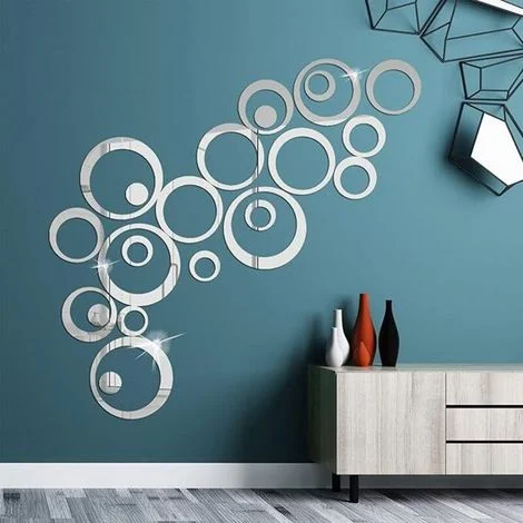 24 adesivi murali a specchio circolari in acrilico, decalcomanie decorative rotonde a specchio per pareti, specchi adesivi murali in acrilico argento, adesivi murali a specchio circolari per interni d