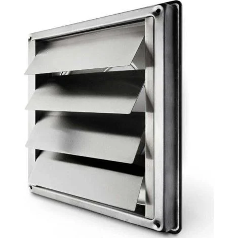 Griglia di ventilazione in acciaio inox da 150 mm con alette mobili anti-riflusso e chiusura automatica - Griglia per cappa aspirante resistente in acciaio inox