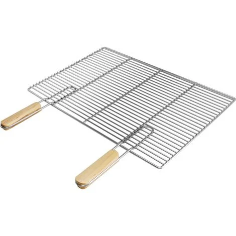 ECD Germany Graticola per Barbecue Portatile in Acciaio Inossidabile, Griglia con Manici Rimovibili in Legno, Rettangolare 60 x 40 cm, BBQ per Bistecche Pesce Verdure, Ampia Superficie di Cottura