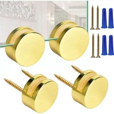 Kit di montaggio per specchio senza cornice color oro, spessore 3-5 mm, set da 4 pezzi, con viti lunghe e tasselli resistenti.