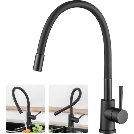 CECIPA MAX Rubinetto da cucina flessibile, Miscelatori monocomando per lavelli nero, miscelatore da cucina girevole a 360°, con aeratore a risparmio idrico