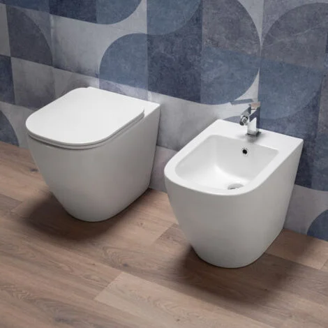 Sanitari Filo Muro Wc Rimless con Sedile Soft Close e BidetKerm