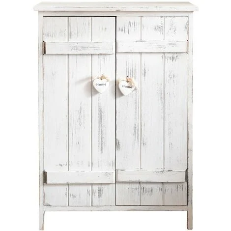 Rebecca Mobili Comodino Mobiletto Doppia Anta Legno Bianco Shabby Chic 70x51x30