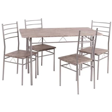 SET DA PRANZO LISBONA CON TAVOLO RETTANGOLARE E 4 SEDIE SILVER CEMENTO