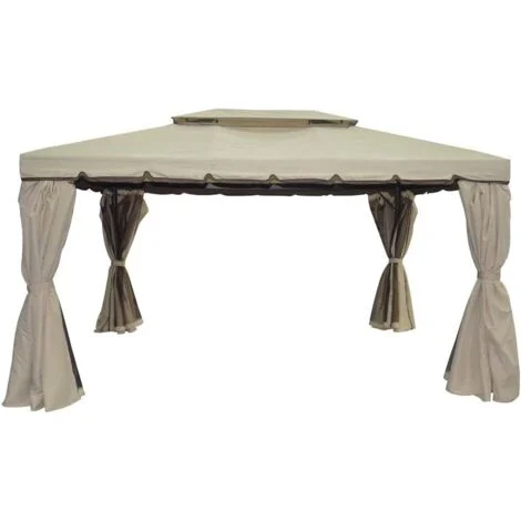 Gazebo 3x3 3x4 in Alluminio Teli Laterali Doppio Tetto Beige Roma Verdelook - Formato: 3 x 4 m