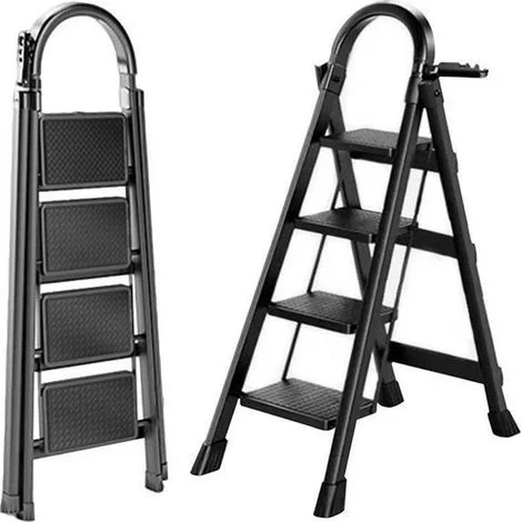 Seven Comfort Escabeau - 4 gradini - Acciaio - dotato di clip - 61×45×118cm(L-L-H) - Carico massimo 150 kg - Nero