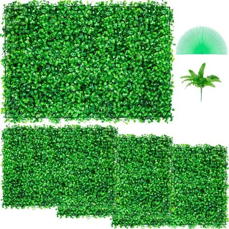 VEVOR Artificiale Pannello4 Pezzi da Siepe di Bosso, 61x40,6 cm, Siepi Artificiali, Recinzione Artificiale Bosso, Edera Finta Effetto Realistico Decorazione Plastica Colore Verde, Spessore da 4 cm
