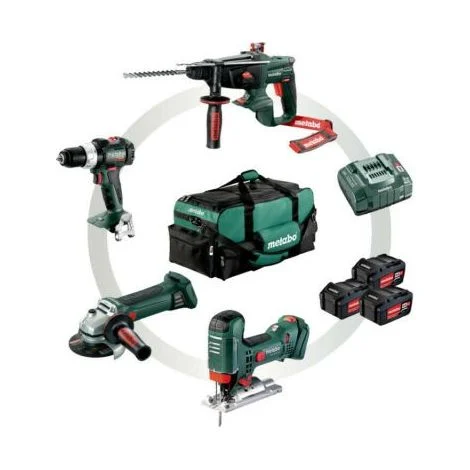 Metabo Set Combo 4.3 Avvitatore a Percussione + Smerigliatrice Angolare + Martello Combinato + Sega Alternativa a Batteria