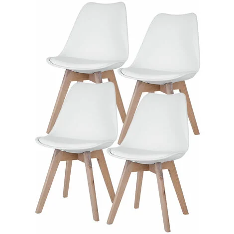 Sedie da sala da pranzo sedie a conchiglia in rovere bianco, set di 4 Sedie da cucina in legno, plastica, cuscini di seduta in PP, pelle PU, LxPxA 48x42x82 cm, set di 4