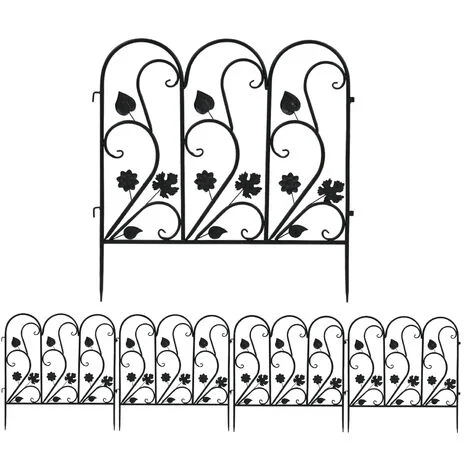 UNHO 5 Pannelli Recinzione da Giardino Metallo Ferro Modulari Steccato Recinzione per aiule Anti-cane Decorazioni Bordura Cortili Nero ciascuno 59,5x62cm