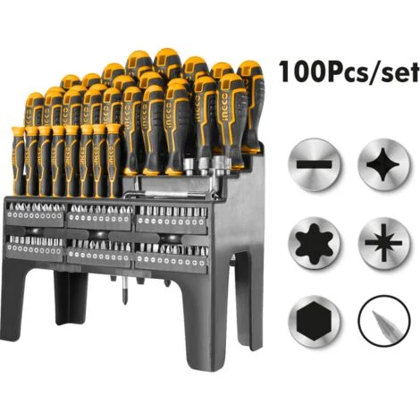 Set Cacciaviti giraviti professionali kit 100 pz inserti taglio croce torx INGCO