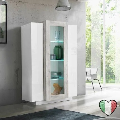 Vetrina 3 ante 80x120 - Bianco/Cemento - Corona