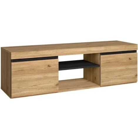 Skraut Home - Mobile TV mod NATURALE ''Rovere/Nero'', 2 porte e 2 comparti, soggiorno, 140x40x41cm