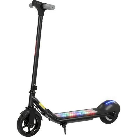 Monopattino elettrico per bambini dai 6 ai 14 anni, schermo a LED, luci RGB, pneumatici da 6,5", velocità 10 km/h, avviamento a pedale, nero.