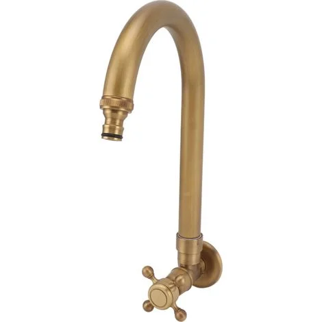 Rubinetto da giardino per esterni in stile antico, predisposto per montaggio a parete, resistente al gelo, girevole a 360 gradi, rubinetto singolo per acqua fredda, beccuccio fine.