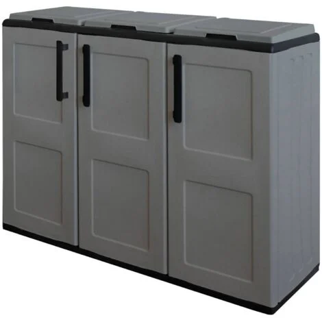 Dmora Armadio portarifiuti da esterno o interno, Mobile porta 3 sacchi a 3 ante, 100% Made in Italy, cm 102x37h90, colore Grigio, con imballo rinforzato