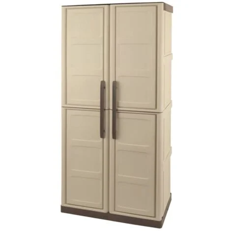Dmora Armadio portascope da esterno o interno, Mobile a 2 ante e 3 ripiani in polipropilene, 100% Made in Italy, cm 70x39h165, colore Beige, con imballo rinforzato