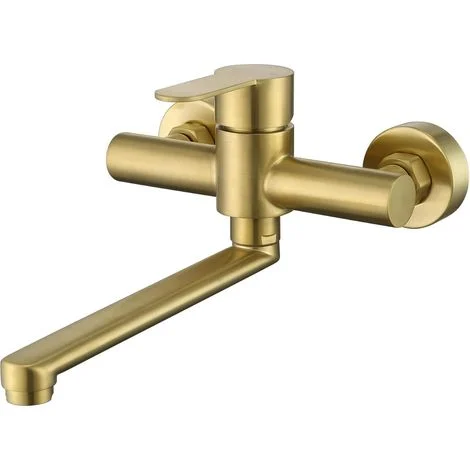 Rubinetto da cucina girevole a 360° a parete, rubinetto da cucina in acciaio inossidabile 304, miscelatore monocomando per lavello da cucina, placcato oro