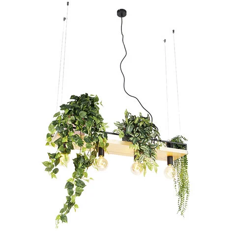 QAZQA Lampada a sospensione tavolo soggiorno shelf - Industriale - Legno,Acciaio - Nero/Marrone - Allungato Max. 4 x Watt