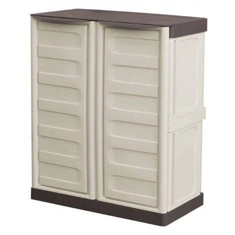 Dmora Mobiletto multiuso da esterno o interno, Armadio basso a 2 ante e 1 ripiano in polipropilene, Mobile 100% Made in Italy, cm 70x39h86, colore Beige, con imballo rinforzato