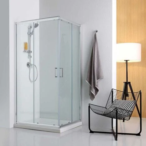 Cabina Doccia 70X90 In Cristallo Completa Di Piatto Doccia In Ceramica 6Cm