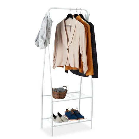 Relaxdays Stand Appendiabiti, Metallo, 2 Ripiani & 4 Ganci, Attaccapanni, Corridoio & Spogliatoio, 158x60x33 cm, bianco