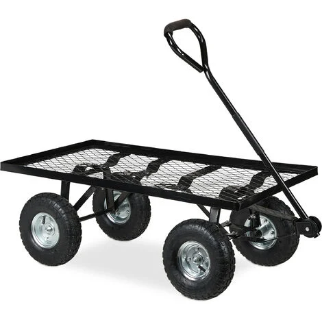 Relaxdays Carretto da Giardino, Carrello a Mano da Trasporto, HLP: 34,5x51x96 cm, Superficie Aperta, fino a 200 kg, Nero