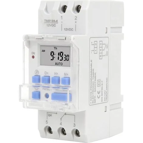 Timer TM919A-4 da 12 V, relè temporizzato con display LCD e timer per il conto alla rovescia, batteria rimovibile, 12 V CC, 16 A