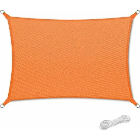 Vela ombreggiante 2x4m, impermeabile, resistente, per patio e terrazza, protezione solare, protezione dai raggi UV al 90%, con corda gratuita, rettangolare, arancione
