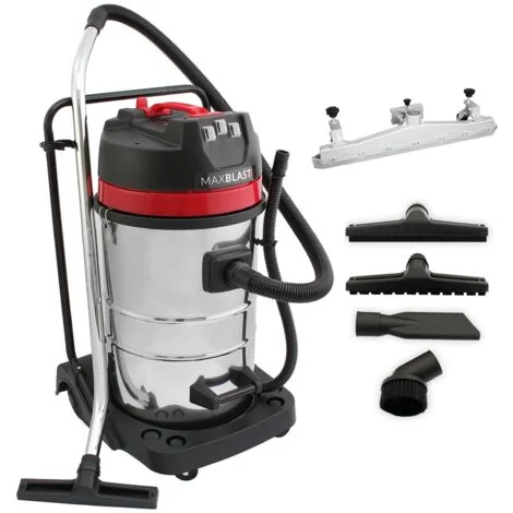 MAXBLAST - Aspirapolvere Industriale Professionale 80 Litri con Ugello di Aspirazione per Pulizia su Secco e Liquido con 4 Ruote
