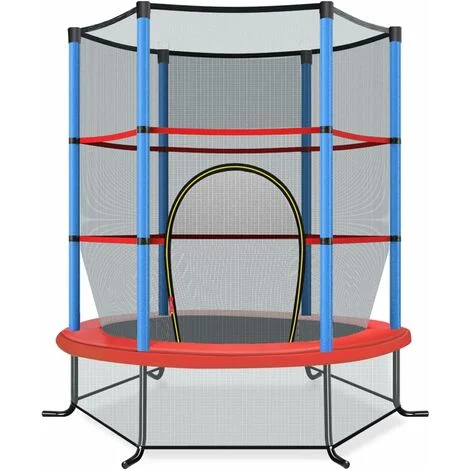 COSTWAY Trampolino Elastico da Giardino per Bambini, con Struttura in Acciaio Resistente,Rete di Sicurezza e Cusicnetti Antiscivolo, Portata Massima 45 kg, Ø165 cm (Blu)